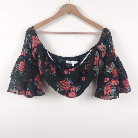 NWT Lovers + Friends Ellie Floral Ruffle Crop Top in Sunset Size Small - Picture 4 of 9